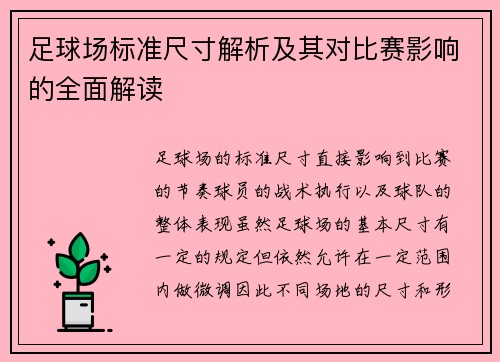 足球场标准尺寸解析及其对比赛影响的全面解读