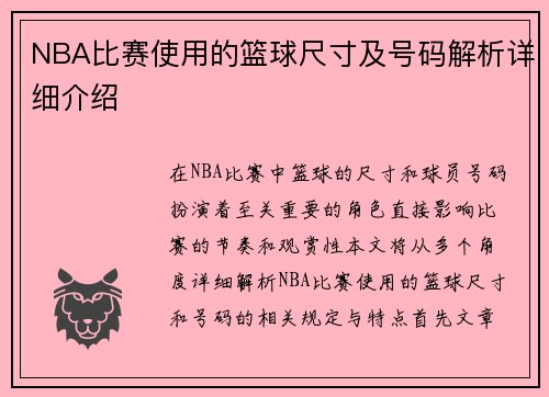 NBA比赛使用的篮球尺寸及号码解析详细介绍