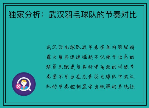 独家分析：武汉羽毛球队的节奏对比