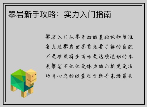攀岩新手攻略：实力入门指南