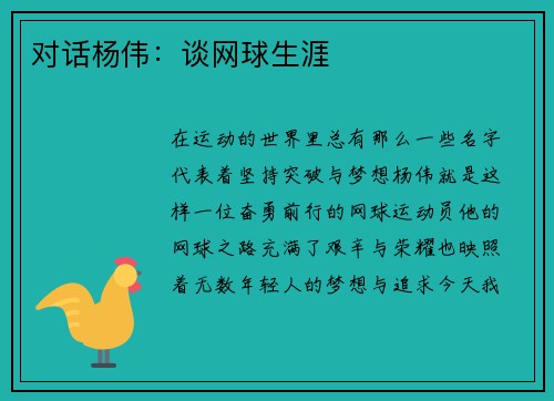 对话杨伟：谈网球生涯