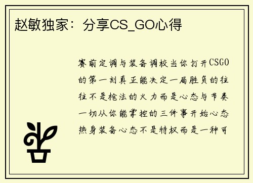 赵敏独家：分享CS_GO心得