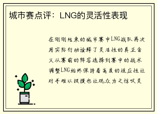 城市赛点评：LNG的灵活性表现